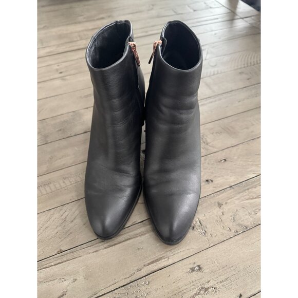 ALEXANDER WANG Gabi Black Leather Booties Rose Gold Cutout Heel Ankle Boots 37 - Picture 5 of 11